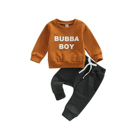 

Genuiskids Toddler Baby Boys 2Pcs Outfits Letter Print Long Sleeve Sweatshirt Pullover Tops Elastic Drawstring Pants 0-3T