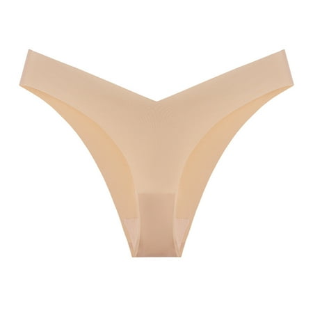 BYOIMUD Women s Seamless Thong Panty V-waisted No Show Thong Panties Cooling Microfiber Underwear Cute Clothes Fashion Gift for Women 2023 Beige XXL