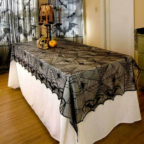 Halloween Haunted House Black Lace Web Tablecloth Table Cloth Party Decoration