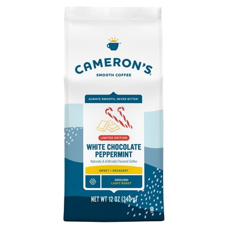 Cameron's Coffee Holiday Roasted Ground Coffee Bag, Flavored, White Chocolate Peppermint, 12 Oz