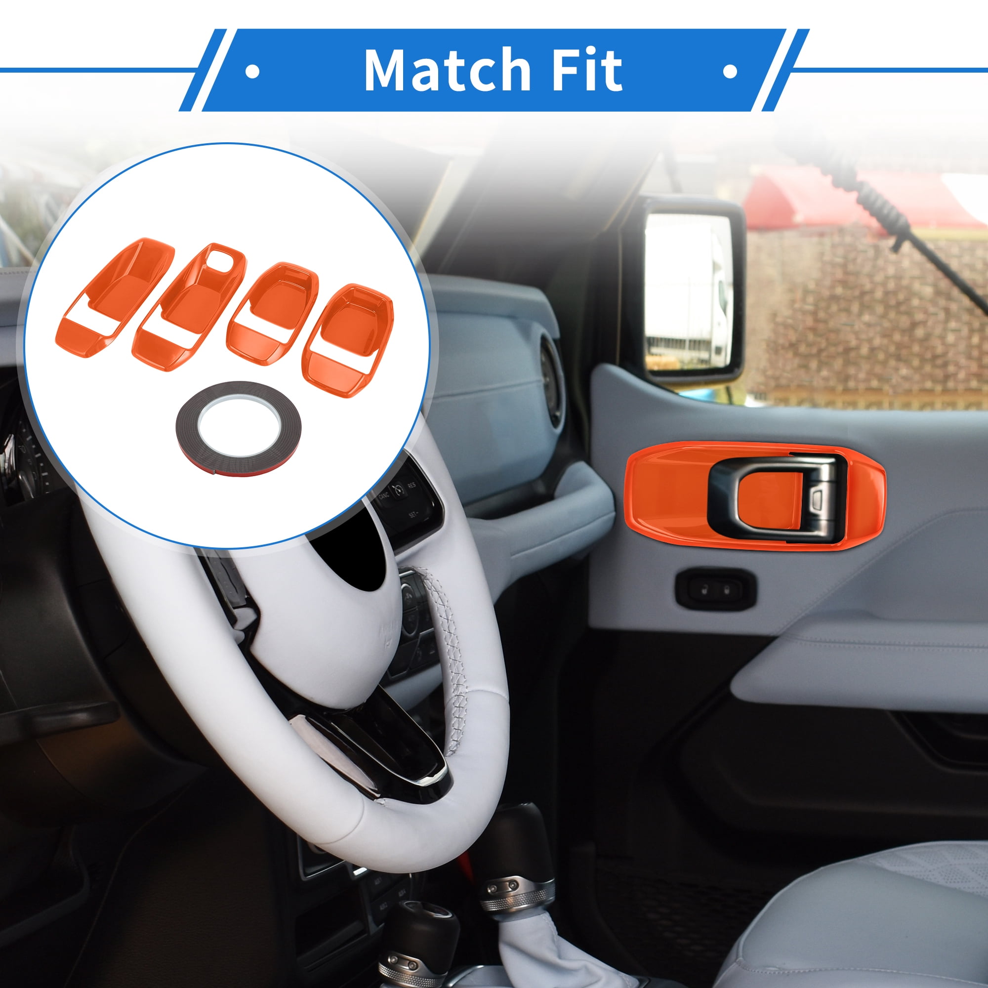 Unique Bargains 4 Pcs Door Bowl Cover Trim Compatible for Jeep Wrangler JL 2018-2022 ABS Orange Exterior Accessories