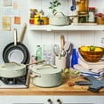 thumbnail image 3 of Beautiful 12-Piece Ceramic Nonstick Cookware Set, Pots and Pans with Strainer Lids, Sage Green by Drew Barrymore, 3 of 16