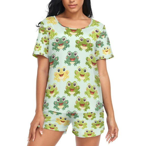 joogoo Women's Pajama Set Cute Frogs Short Sleepwear Loungewear with Pockets M