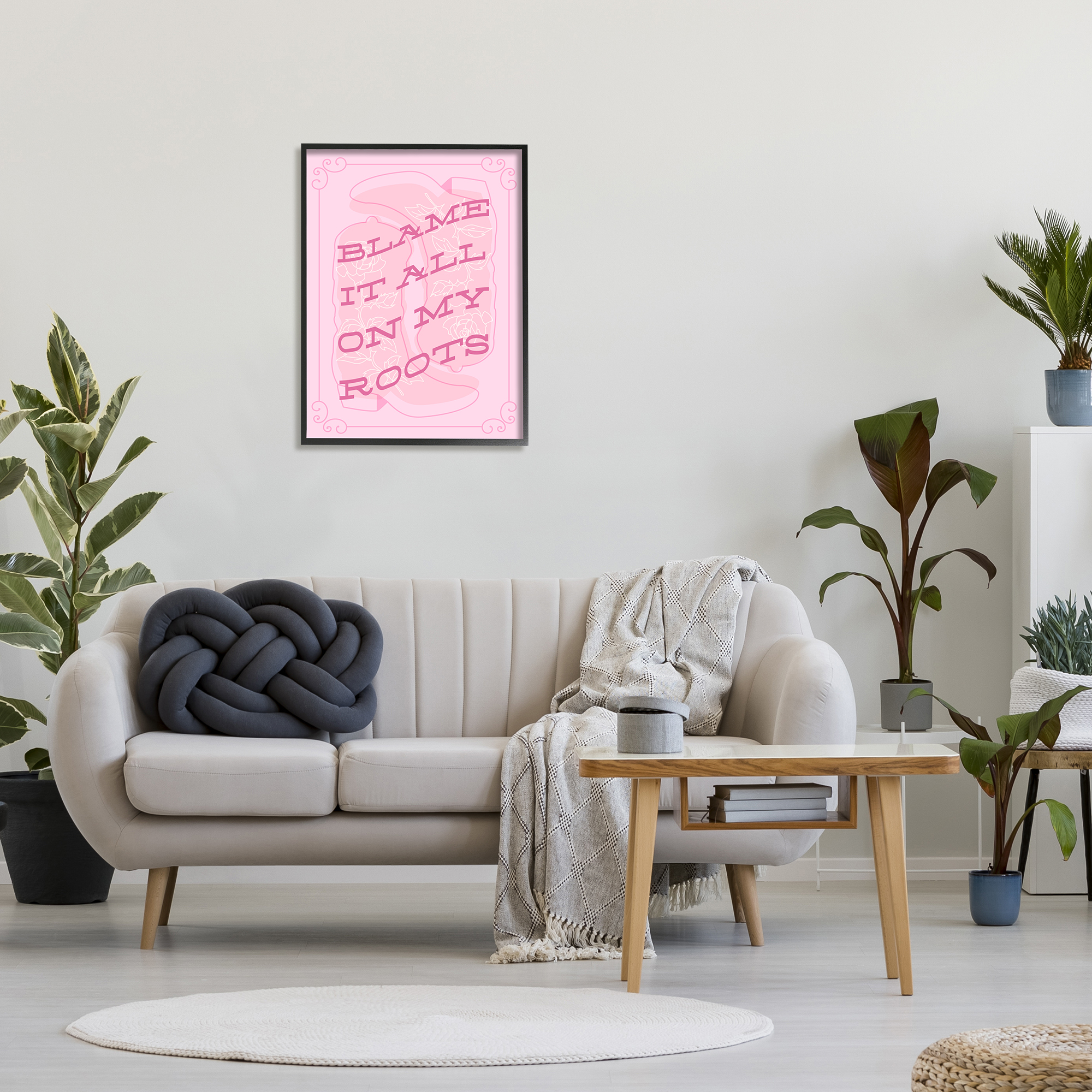 Stupell Industries Blame on My Roots Phrase Typography Painting Black Framed Art Print Wall Art, 24 x 30