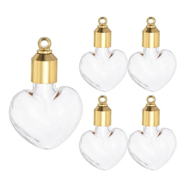 Uxcell 5 Pcs Collar de Vial, Colgante de Botella de Perfume de Vidrio en Forma de Corazón, Colgante de Urna para Cenizas, Botella Abierta de 26.5 mm
