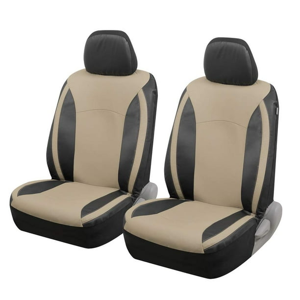 Fundas para asientos de coche Motor Trend, de piel sintética, color beige, asientos delanteros