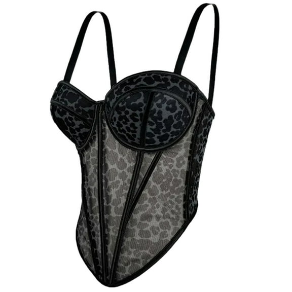 Yokua Women's Leopard Pattern Mesh Camisole Stylish and Breathable Bustier Crop Top