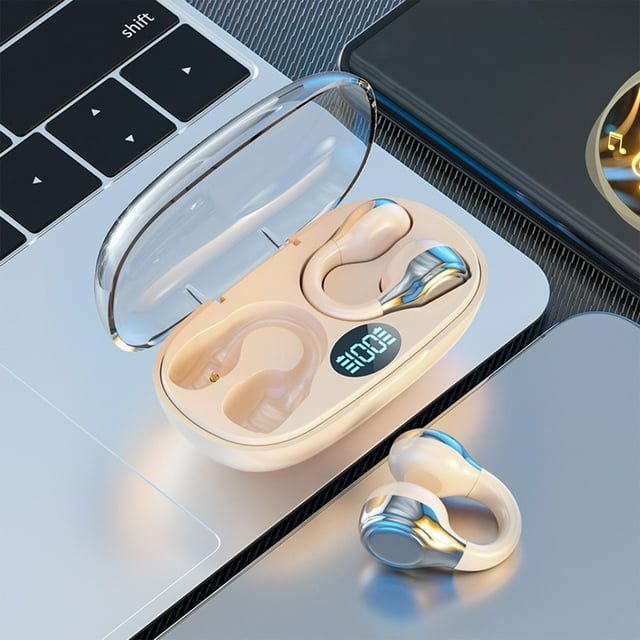 Auriculares Bluetooth de conducción ósea con clip sin clip, pantalla digital deportiva y batería de larga duración. Auriculares inalámbricos Bluetooth.