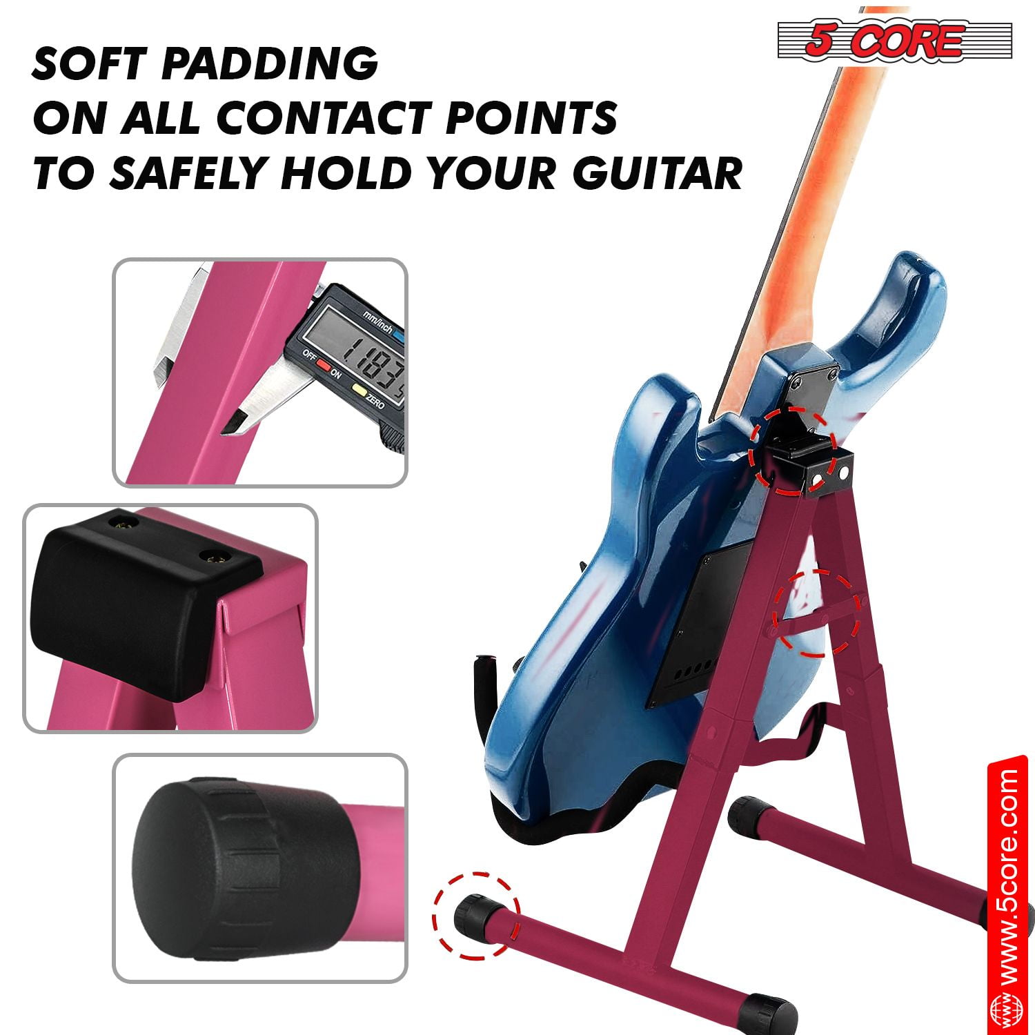 Double Guitar Stand Floor 2Pcs Adjustable Heavy Duty A Frame Universal Folding Acoustic Electric Bass Mandolin Banjo Violin Holder Stands For On Stage Studio - Pink 2PCS