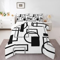 Manfei Modern Circle Abstract Full Size Comforter Sets, Geometric Stripe Bedding Comforter Set, Chic Minimalst Reversible Bedding Sets, Breathable Home Decor, 3pcs