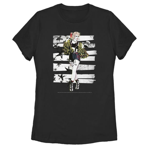 Women's Birds of Prey Harley Quinn Comic Pose  Graphic Tee Black Large