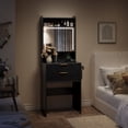 thumbnail image 5 of UGTOO 3-in-1 Foldable Vanity Desk with LED Lights & Charging Station, Black Makeup Table with Mirror, 2 Drawers Space-Saving Dressing Table for Small Bedrooms (21.6"L), 5 of 12