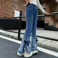 thumbnail image 4 of Gibobby Girls Jeans Wide Leg Skinny Denim Pants Ripped Baggy High Waisted with Pockets Teen Casual Kids Big Girls Bootcut Denim Pants(Blue,8-10 Years), 4 of 9