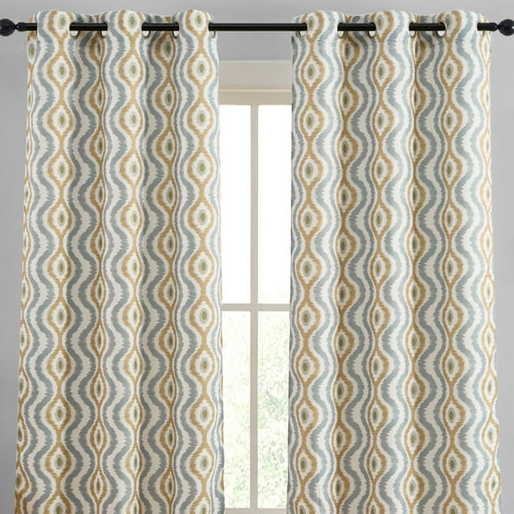 THD Tanny Ogee Ikatt Damask Patterned Window Grommet Curtains Bedroom - Light Blocking Darkening Window Panels, Set of 2 (Taupe/Grey, 37 W x 84 L)