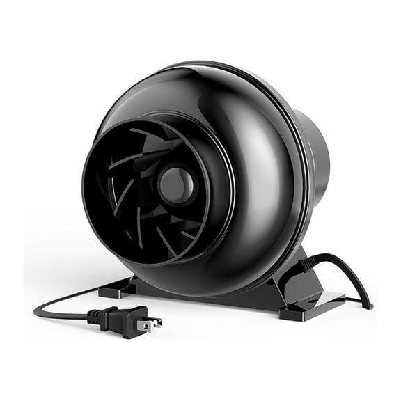 4 Inch Inline Duct Fan 195 CFM - Exhaust Ventilation Blower for Grow Tents, HVAC, Kitchen, Bathroom - Quiet Operation, Portable Design, Easy Installation - Black