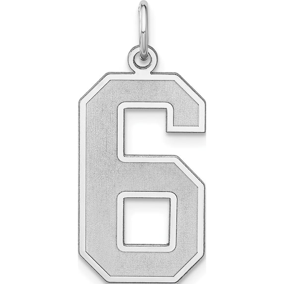 Sterling Silver Silver/Rhodium-Plated Satin Number 6 Charm(Length 24.04) - Jbsp