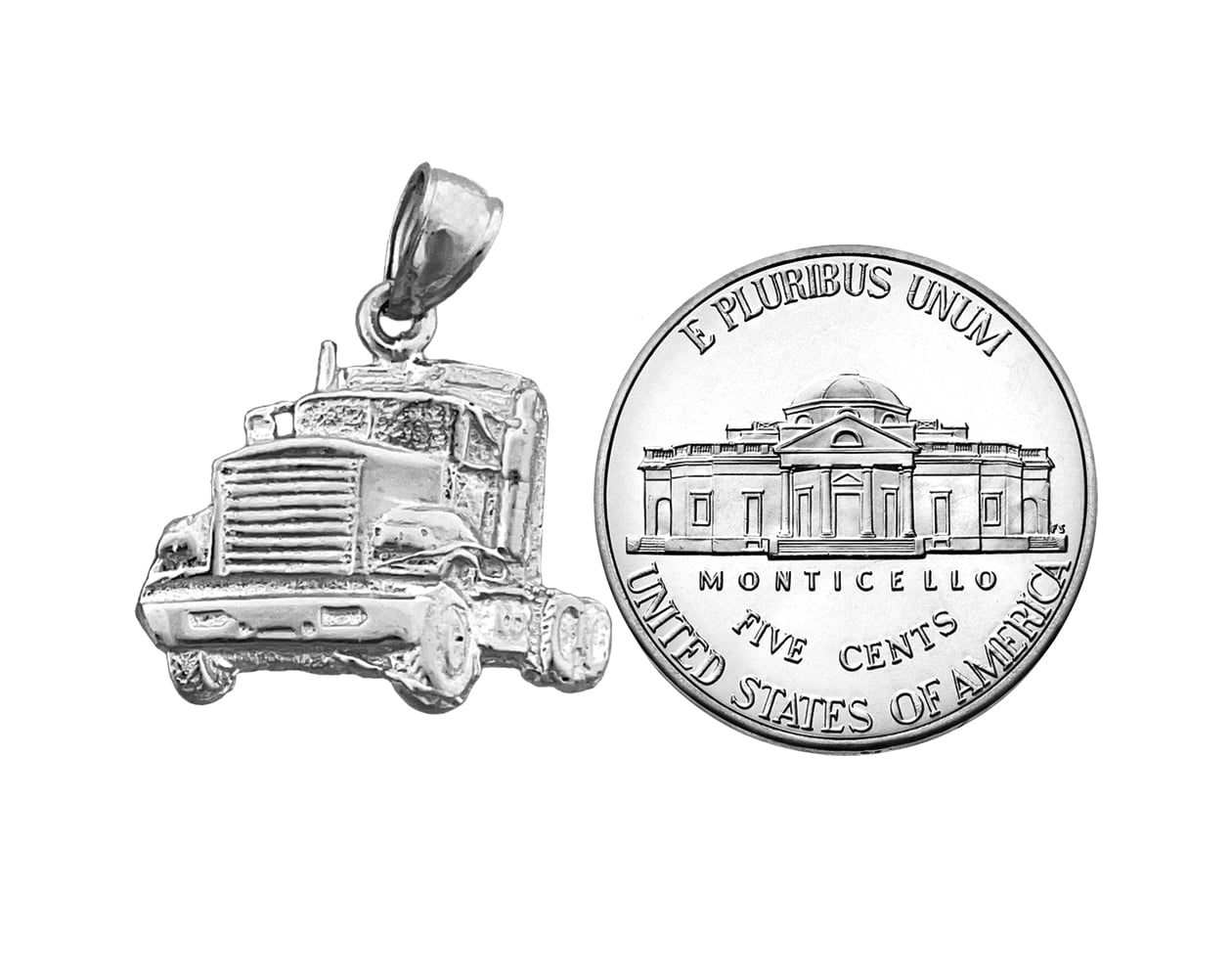 Rhodium Plated 925 Sterling Silver 20MM Big Rig Truck Charm
