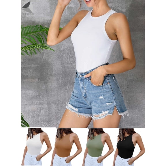 PULLIMORE Women Sexy Sleeveless Bodysuit Halter Neck Tank Tops with Panty (2XL, Black)