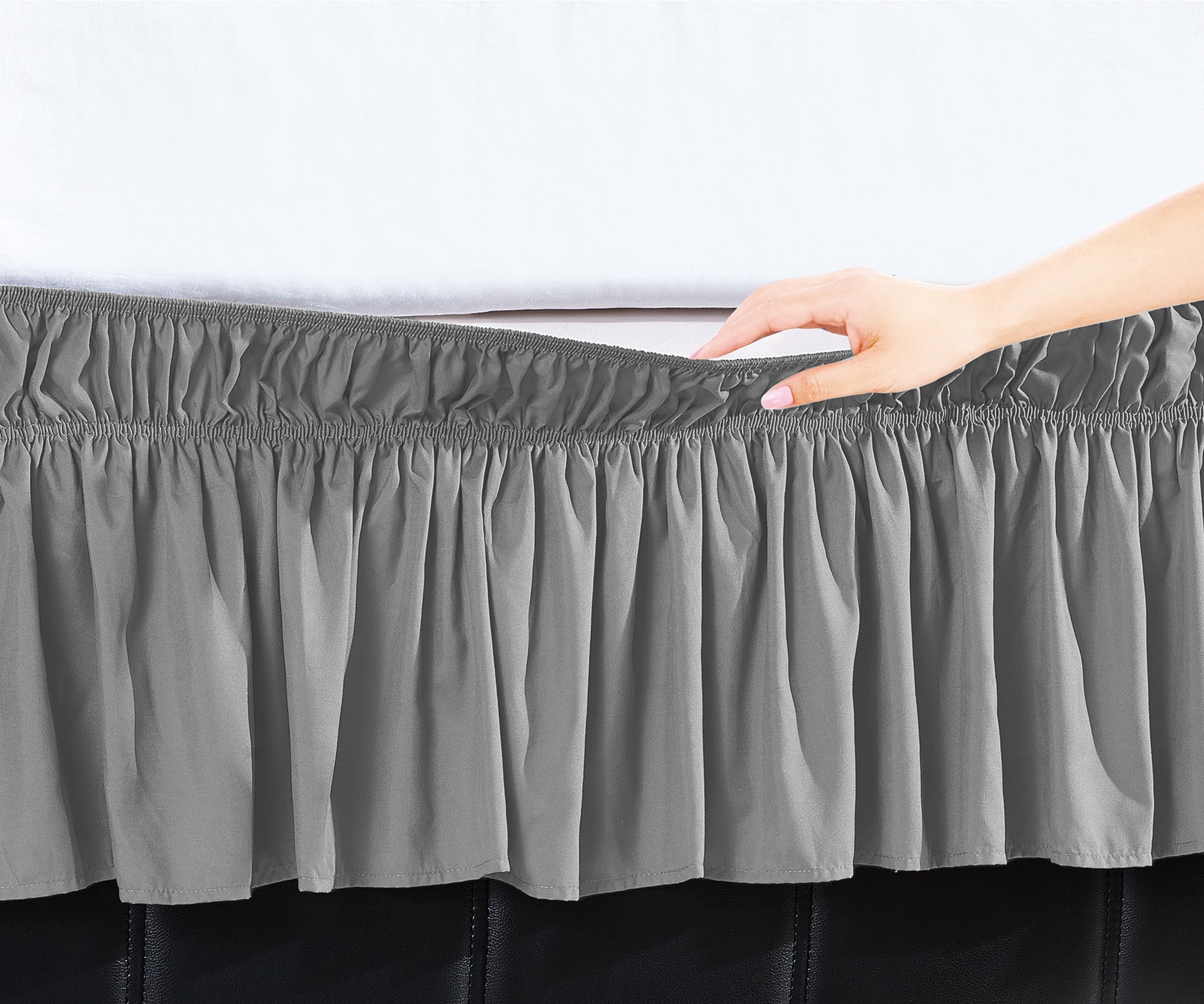 Elegant Comfort Luxury Wrinkle Resistant -Wrap Around Style- Elastic Bed Wrap Ruffled Bed Skirt 16inch Drop, Queen/King, Gray