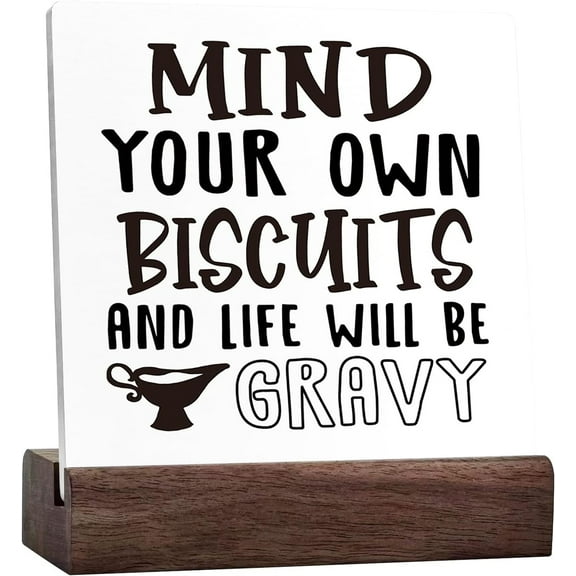 Ceramic Sign 4x4 Inch Rustic Mind Your Own Biscuits Kitchen Sign Decor Funny Kitchen Ceramic Signs Farmhouse Kitchen Plaque Table Desk Decor For Home Kitchen Shelf Counter Desk Table Decor