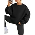 thumbnail image 3 of Women Oversized Sweatshirts Hoodie Fleece Crew Neck Long Sleeve Sweaters Comfy Fall Fashion Outfits Black XXL, 3 of 9