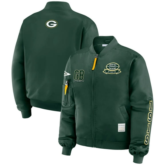 Women's WEAR by Erin Andrews Green Green Bay Packers Patch Full-Zip Bomber Jacket