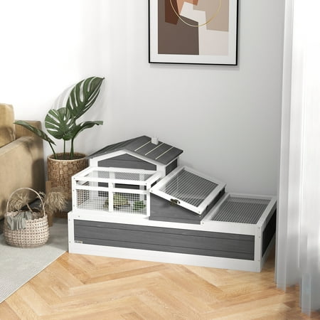 PawHut Wooden Tortoise Habitat, Tortoise Enclosure Reptile Cage w/ Tray