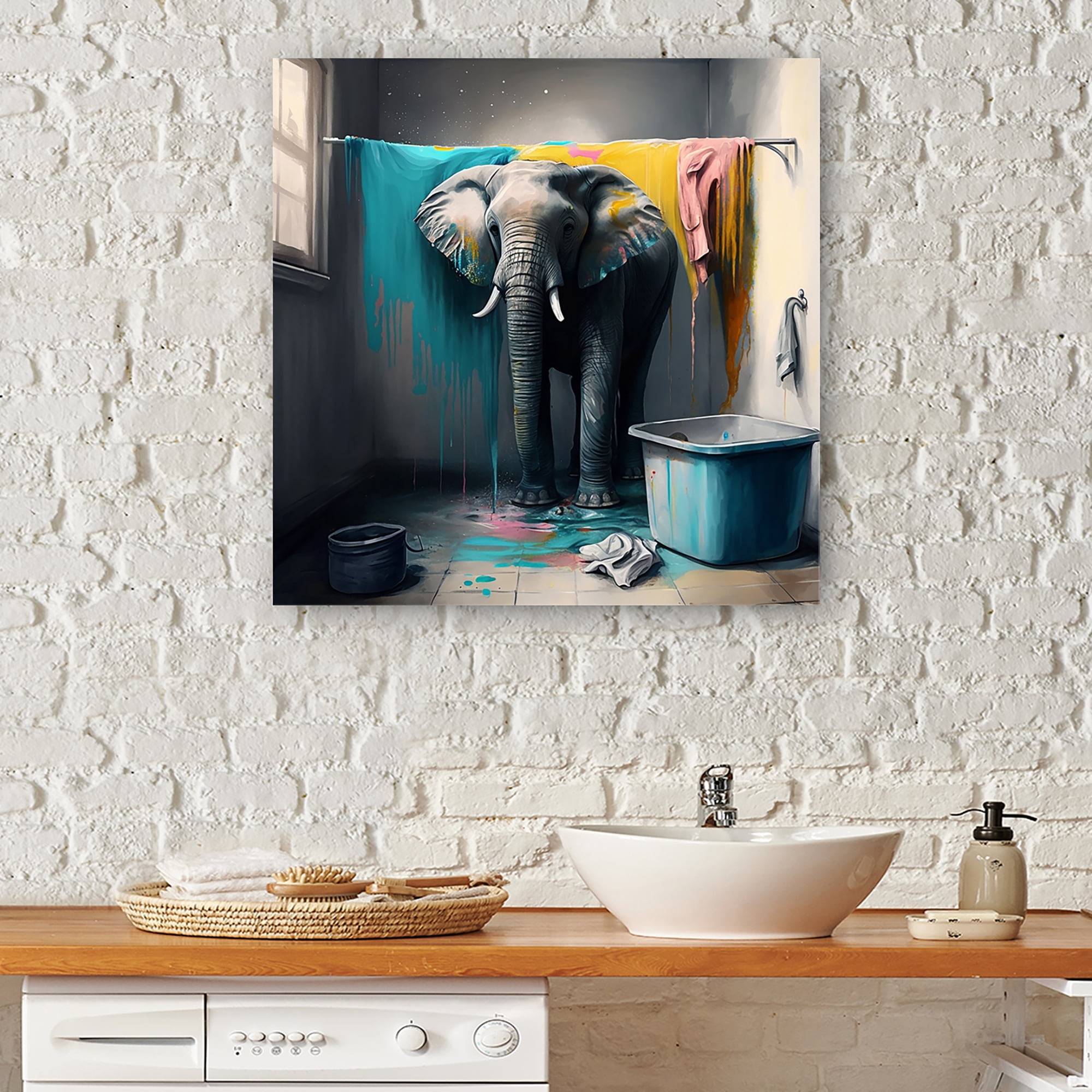 Designart Elephant In Laundry Room Canvas Wall Art
