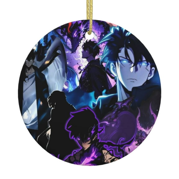 Solo Leveling Christmas Ceramic Round Ornaments Print Decorative Hanging Ornaments For Xmas Tree Holiday Party Decoration 1 Pcs