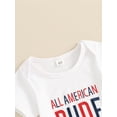 thumbnail image 5 of Niusricy 4th of July Clothes for Baby Boy 0 3M 6M 12M 18M Kids Toddler Summer Outfit Short Sleeve Romper Letter Embroidery Jumpsuit Crew Neck Tops with Stripe Pants and Hat for Independence Day, 5 of 9