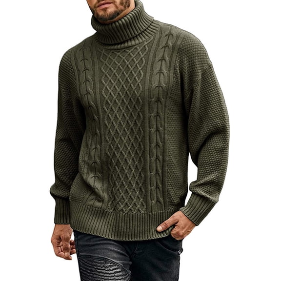 Yucgh Men's Turtleneck Sweater Pullover, Twisted Cable Knit Design with Loose Fit Thick Winter Long Sleeve, Casual Comfort Wear for Cold Seasons,Army Green