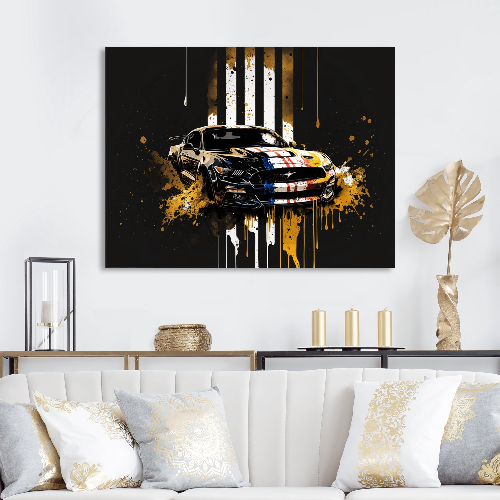 Designart Black And Gold American Muscle I Canvas Wall Art