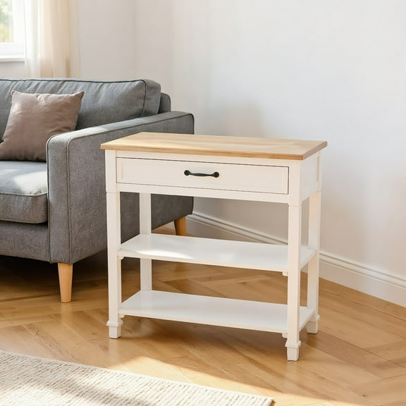 Kadyn Modern Style Sofa Console Entry Hallway Table with Drawer and Shelves, White