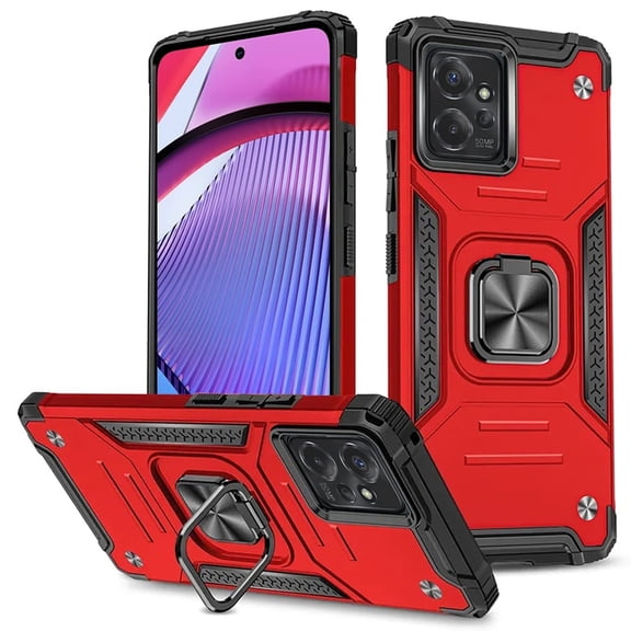 For Motorola Moto G POWER 5G 2023 XT2311DL Robust Kickstand Phone Case Cover   Tempered Glass - Red