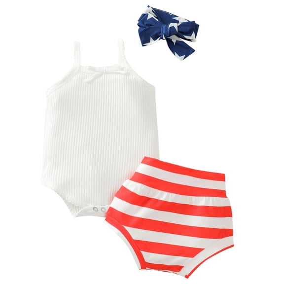 EnJoCho Toddler Boys American Flag Outfits 4th Of July Baby Girl Outfits Cute Letters 𝖱omper Stars and Stripe Bottom Shorts Headband Fourth Of July Clothes