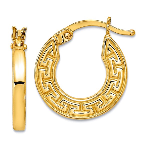 14k Gold Polished Hollow Greek Key Hoop Earrings 16.38x14.32mm Wide 2mm Thick Hoop Earring for Women