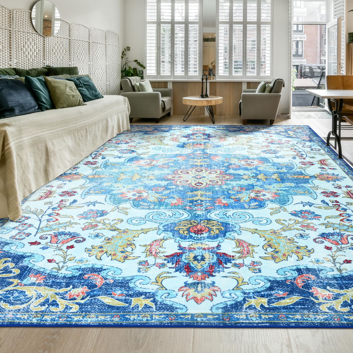Jamfeel Soft Vintage Rugs Distressed Printed Area Rug Carpet for Living Room Bedroom Home Decor,4'x6',Blue