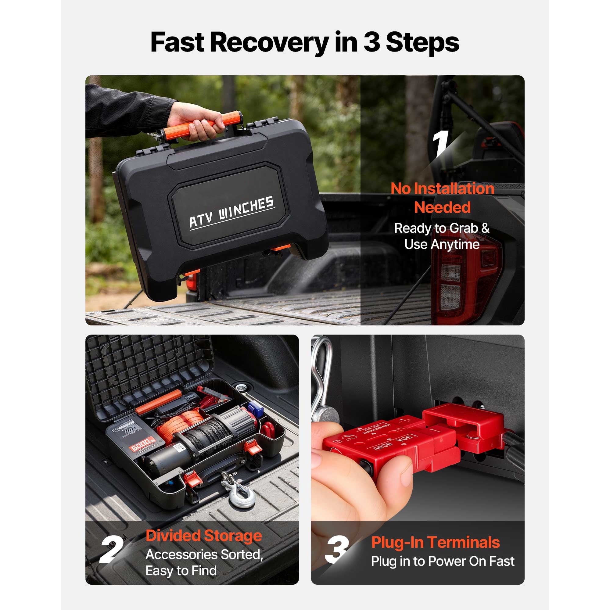 KFFKFF Portable 12V DC Electric Winch, 6000 lbs Capacity with Synthetic Rope, Wireless & Wired Remotes, Recovery Kit Including Fairlead, Hook, and Strap for ATV UTV Off-Road Pulling Applications