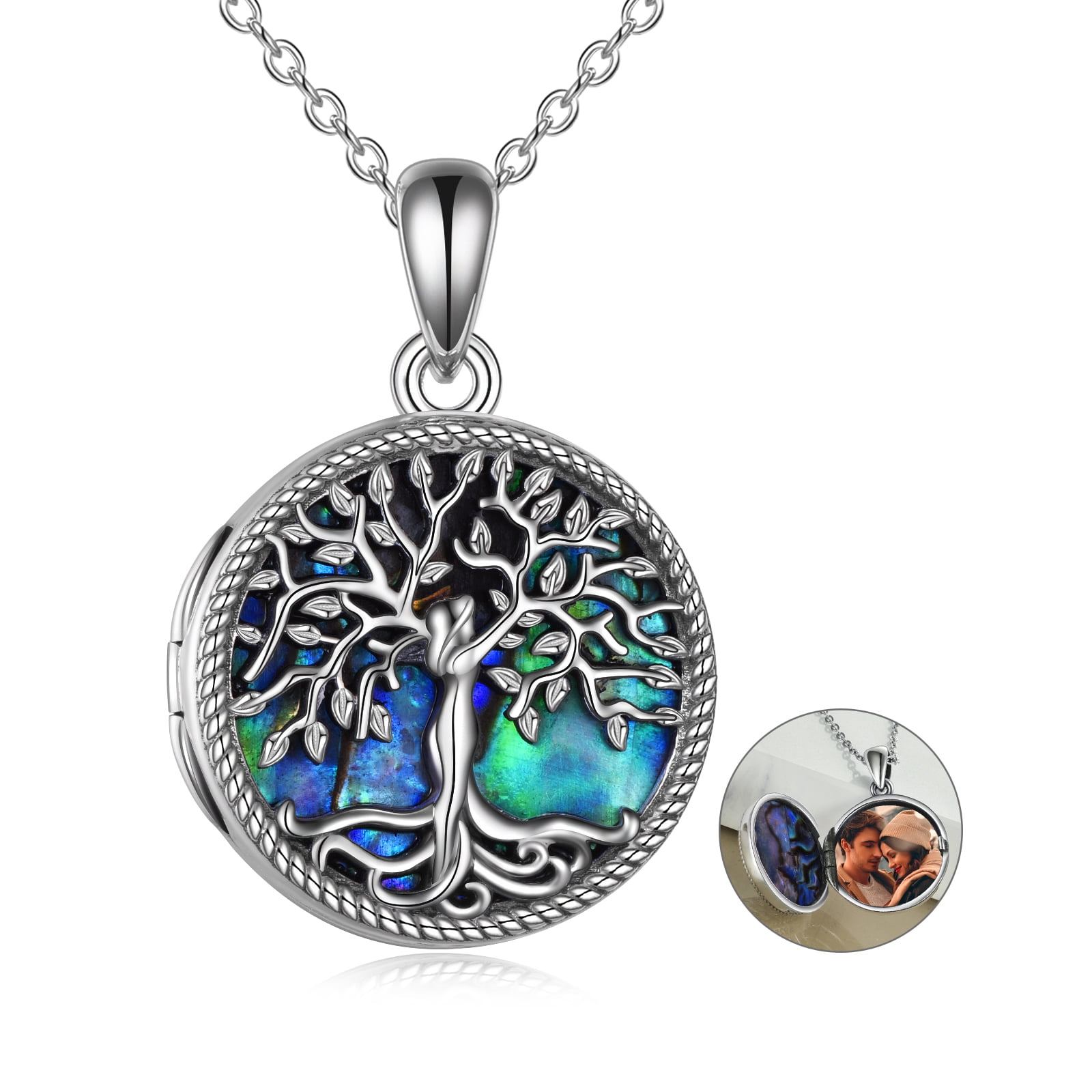 ONEFINITY Tree of Life Locket Necklace Sterling Silver Abalone Shell ...