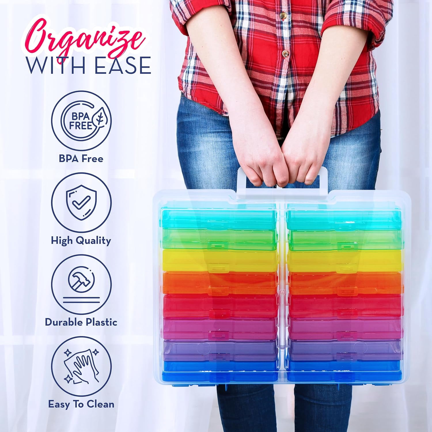 4E's Novelty 16 Pack Clear Multi-color Photo Box with 4x6 Photo Cases and Multicolor Photo Box, 4x6 Photo Storage Box
