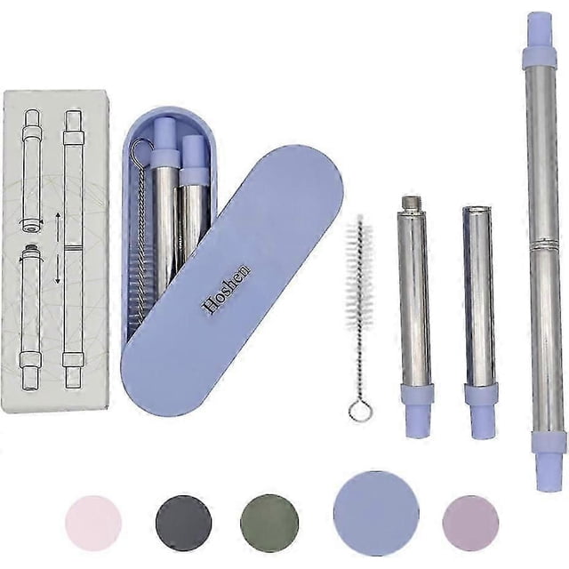 Hoshen Stainless Steel Portable Telescopic Straw, Two-In-One Detachable Telescopic Straw, Detachable, Reusable Straw With Shell, With Cleaning Brush -