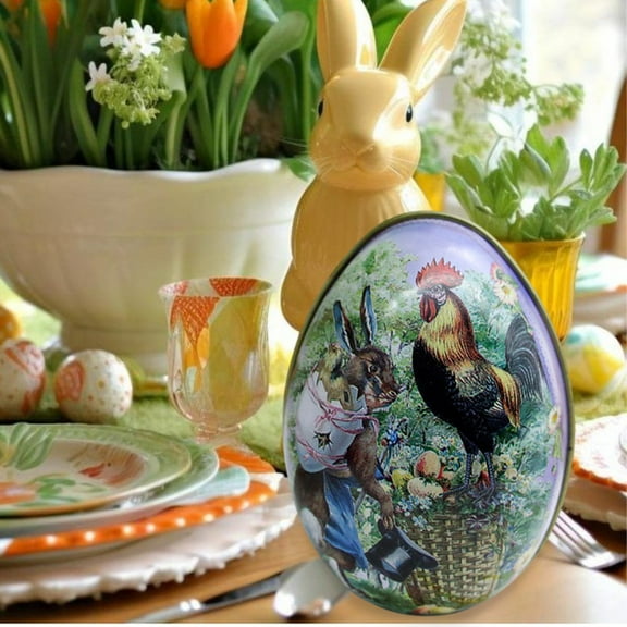 IGEED Easter Egg Tin Box,Metallic Easter Candy Packaging Box,Vintage Easter Tin Metal Easter Eggs Container,Holiday Cookie Jars Treat Cookie Containers for Basket Stuffers Party Favors