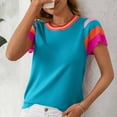 thumbnail image 7 of Sevevn Women's Fashion Casual Spring And Summer New Crew-Neck Knitted Top Contrast Color Sweet Short-Sleeved Sweater Blue M Deal of the Week, 7 of 7