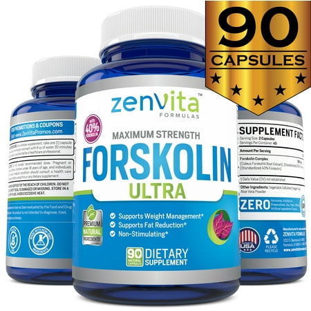 ZenVita Formulas Pure Forskolin Extract with 40% Standardized Forskolin - 90 Capsules, 300 mg, Appetite Suppressant, MAX Strength Belly Fat Burner, Carb Blocker, Natural Weight Loss (Best Natural Belly Fat Burner)