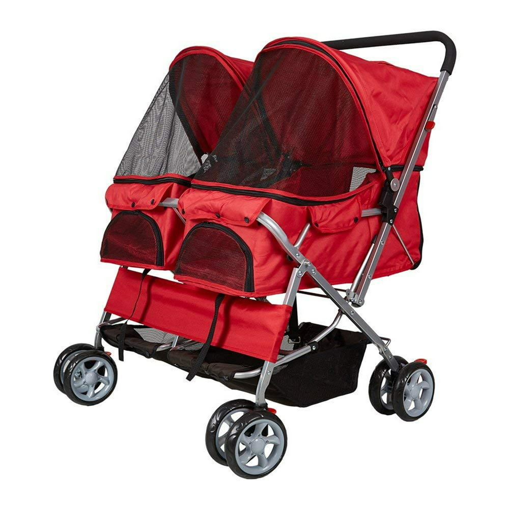 Karmas Product Twin Double Folding Dog Stroller, Red