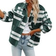 thumbnail image 2 of Womens Tops Plaid Button Pocket Checkered Shirt Jacket Top,Blouse for Women Green S, 2 of 6