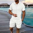 thumbnail image 2 of Timoontee Men's Summer Casual Breathable Tracksuits Short Sleeve Button Lapel Hollowed Out Shirts and Elastic Waist Shorts Solid 2 Piece Outfits for Daily Wear White M, 2 of 3