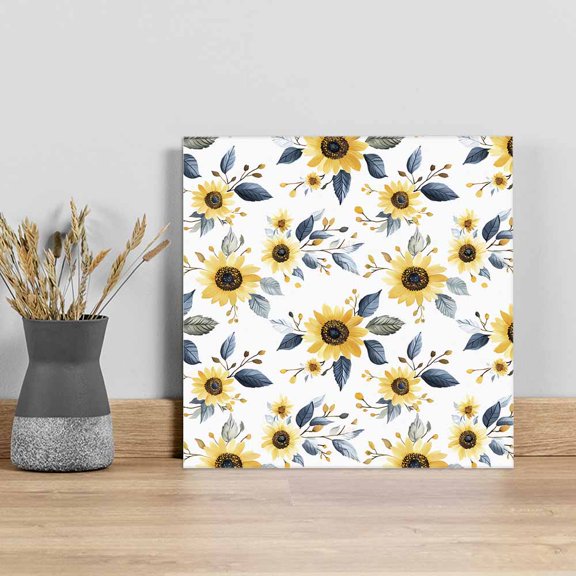 Sunflower Wall Art Painting on Canvas, Spring Floral Vintage Summer Botanical Canvas Art Home Prints Wall Art Framed Modern Artwork for Living Room Bedroom Wall Decor 8x8in