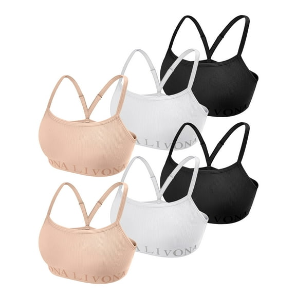 Livona 6-Pack Seamless Bralette Set - Soft Training Bras & Sports Bras for Teens, Comfortable Wire-Free Bras for Girls