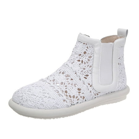 OJSFQUFP Womens Running Shoes Ladies Fashion Breathable Lace Hollow Mesh Comfortable Flat Bottomed Casual Shoes Dressy Sneakers White 38